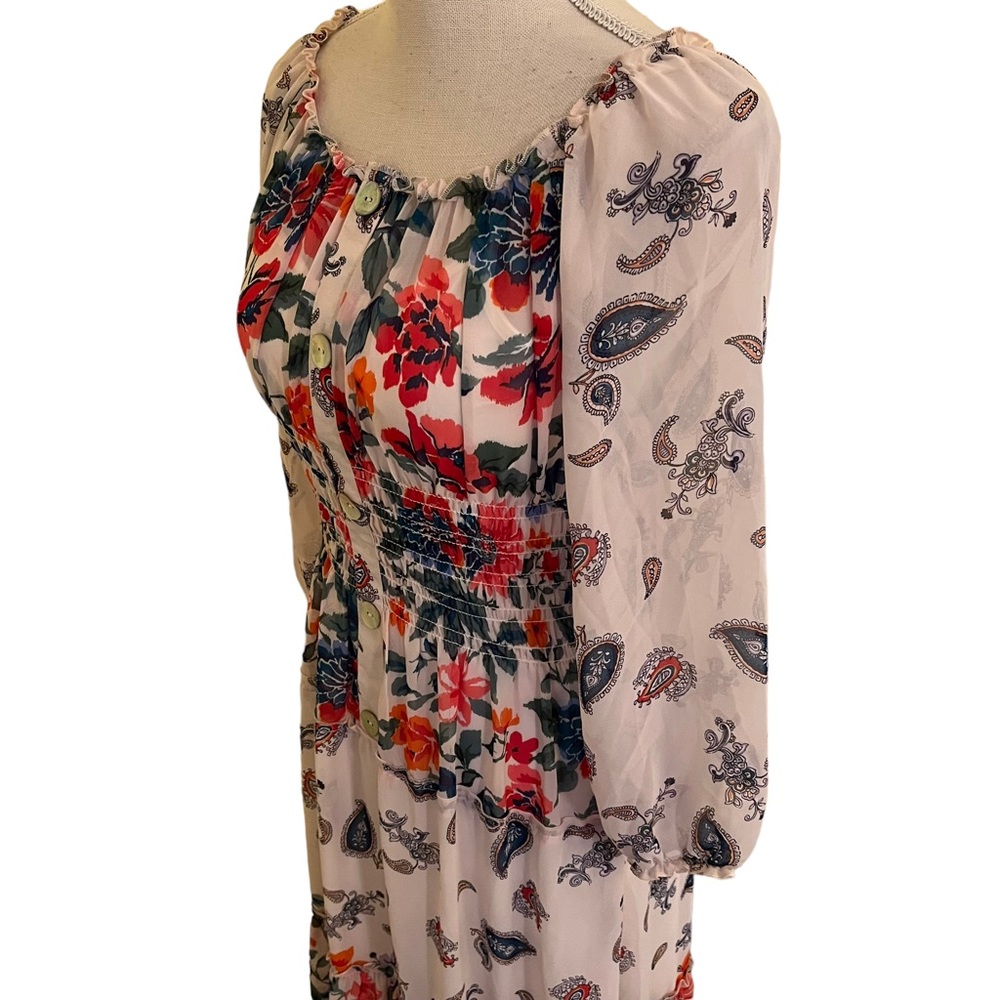 Fig & Flower Floral Block Print Vero Off the Shoulder Smocked Waist Maxi Dress - Picture 7 of 15